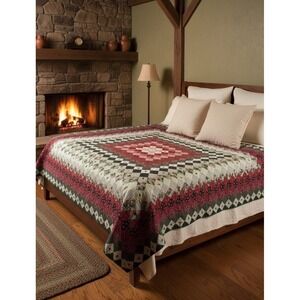 Handmade King Trip Around the World Quilt • Rustic Cabin Lodge Bedding